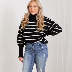 CY Fashion No Worries Full Size Striped Turtleneck Sweater